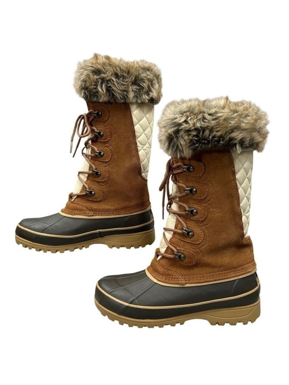 Khombu Allie Waterproof Brown Faux Fur Winter Lace-Up Duck Boots Size 7